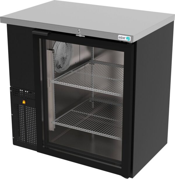 Refrigerador Contrabarra con Puerta Cristal Exterior Vinil Negro Slim Line Asber ABBC-24-36-G HC